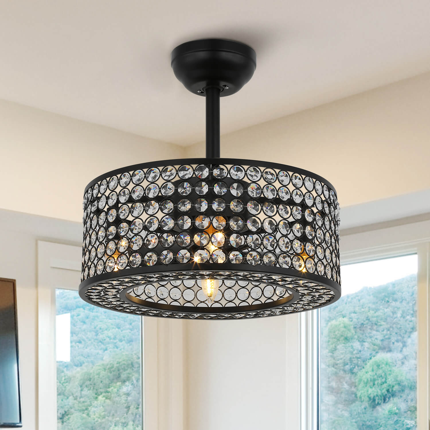 MOOONI-Small-Caged-Ceiling-Fan-Edison-Bulbs-Matte-Black-Industrial-Modern-Drum-Crystal-Fandelier