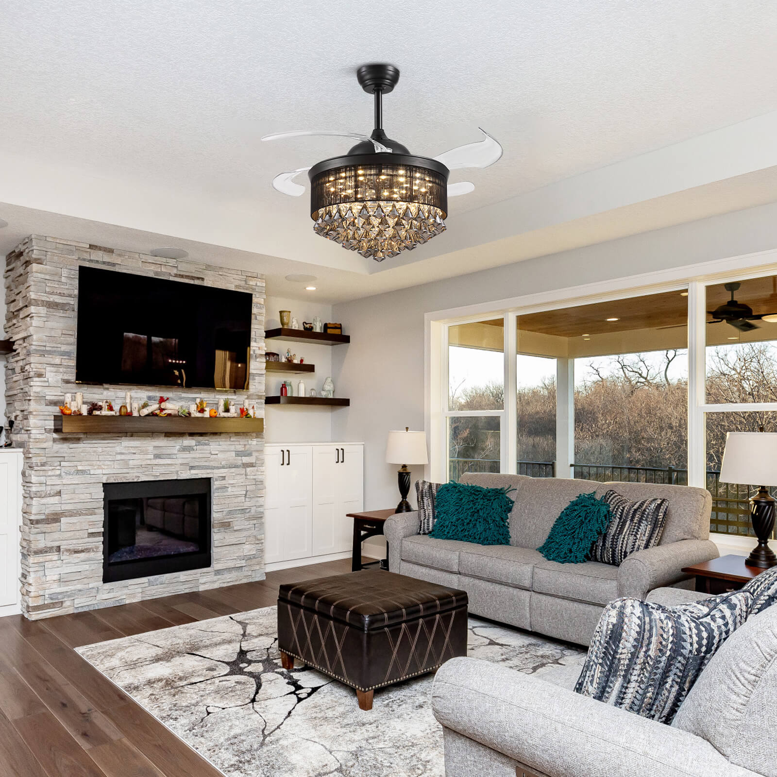 Luxury Black Crystal Fandelier 42''