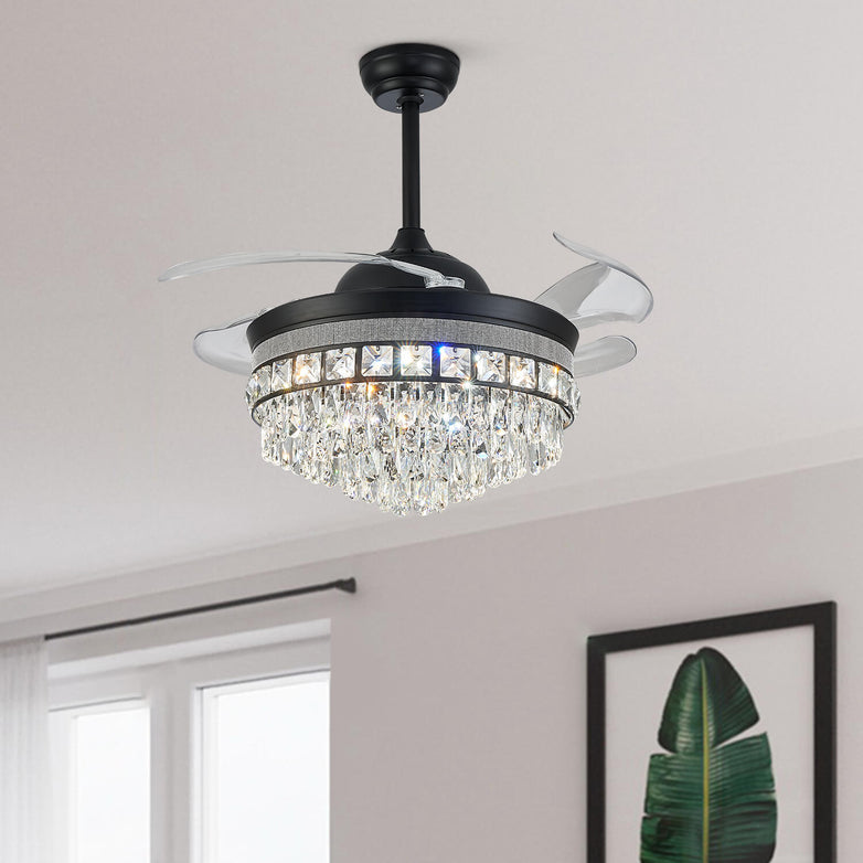 Top Rated Black Retractable Crystal Ceiling Fan Chandelier