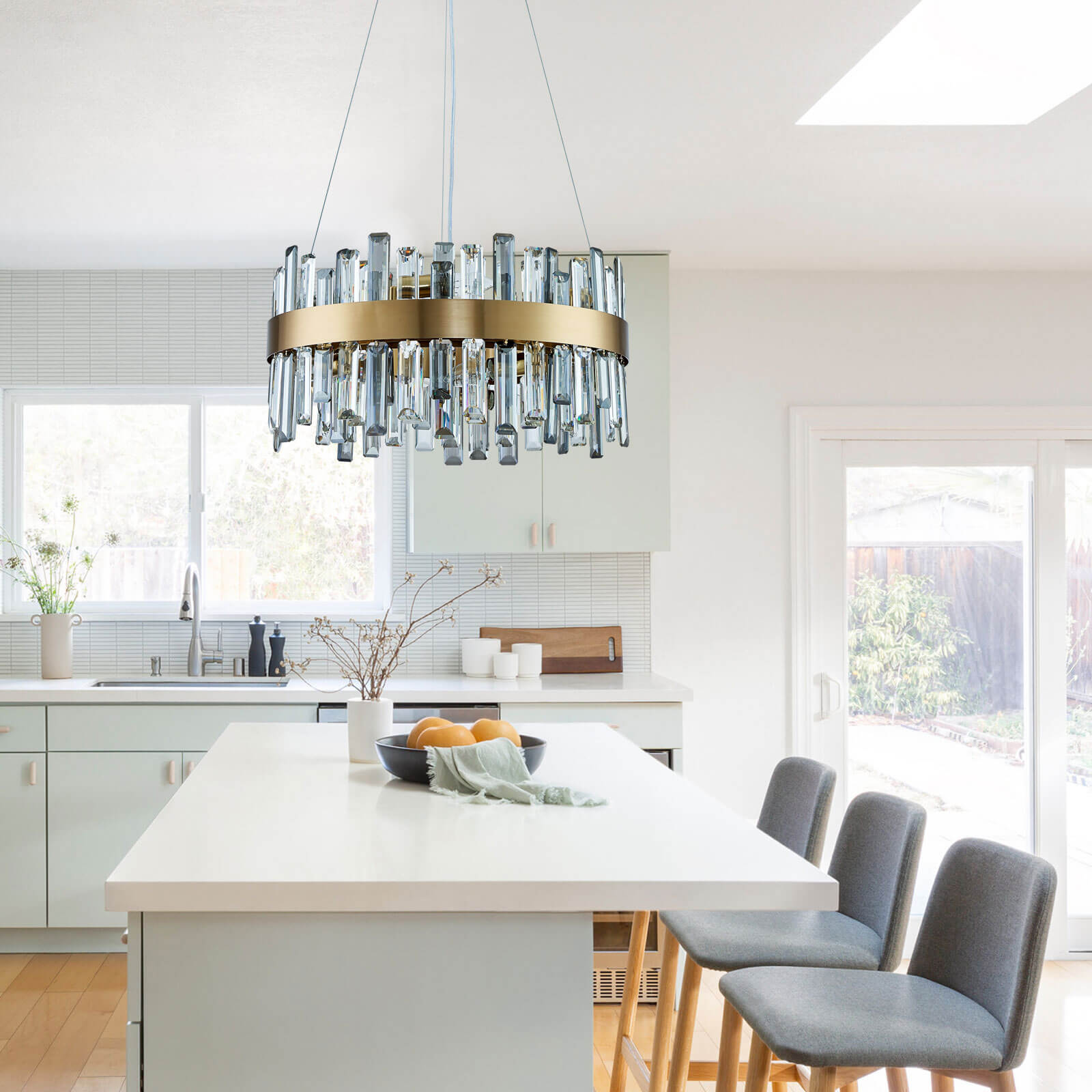 Round Cross Crystal Bar Gold Frame Chandelier