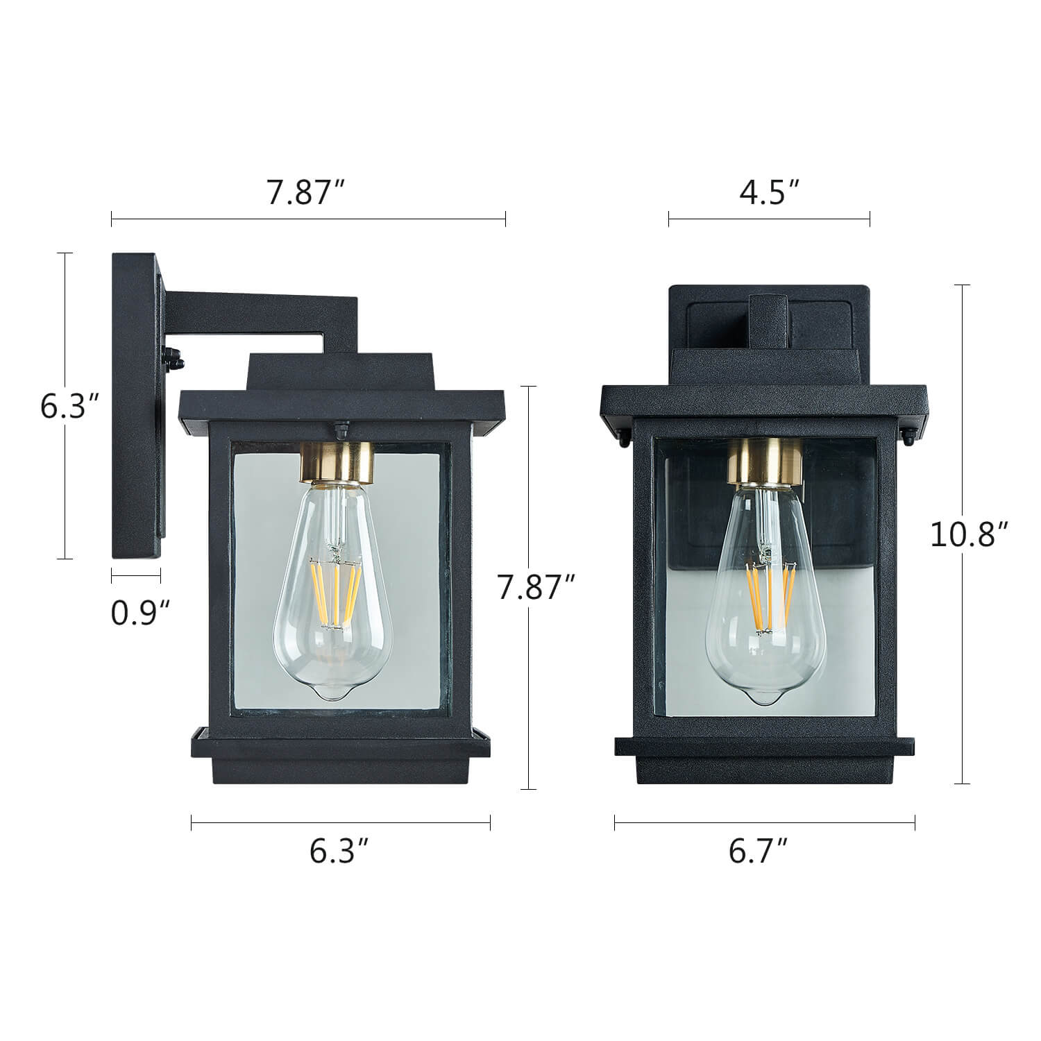 Farmhouse-Matte-Black-Outdoor-Wall-Sconcewith-Gold-Socket-Size
