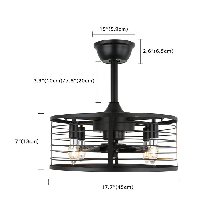 MOOONI-Small-Caged-Ceiling-Fan-Edison-Bulbs-Matte-Black-Industrial-Modern-Drum-Fandelier-Size-17.7”
