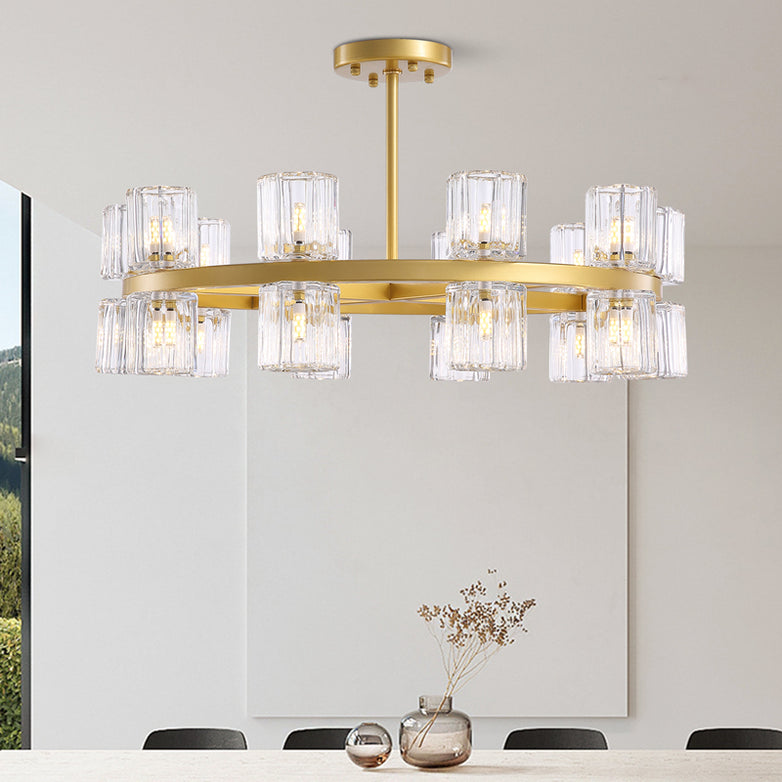 Gold Round Chandelier Modern Glass Ceiling Light