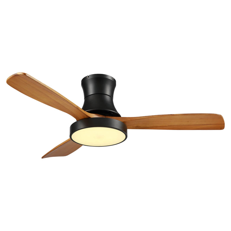 MOOONI-Hugger-Ceiling-Fan-With-Light-LED Strip-Matte-Black-Lampshade-Wood-Blades