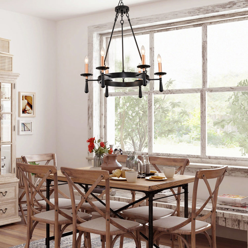 Night Rose 6 Lights Candle Round Chandelier