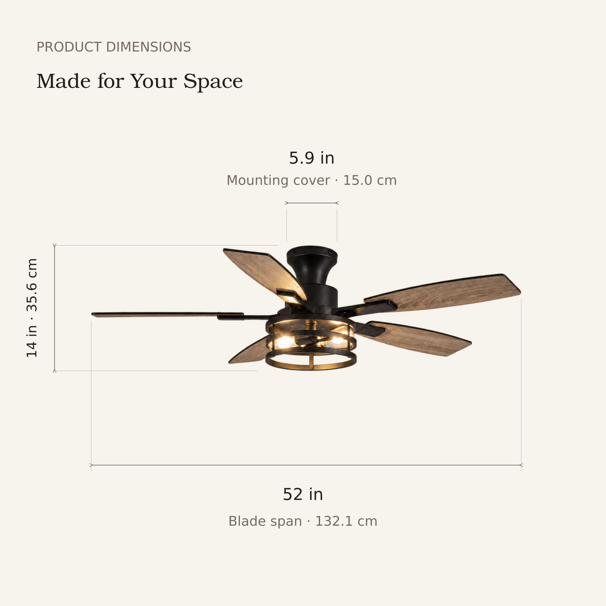 Orokin 52-In Flush Mount Farmhouse Caged Ceiling Fan