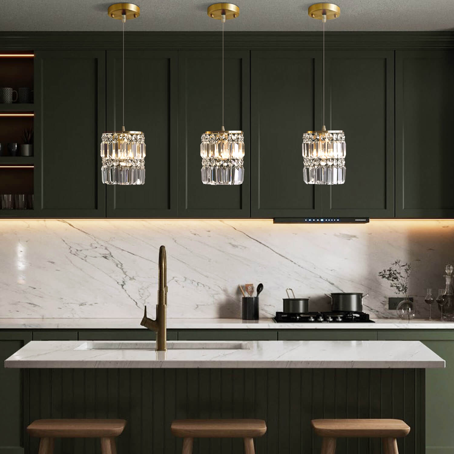 1- Light Gold Crystal Linear Pendant Light-diningroom-1 | Sofary  Lighting