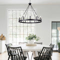 12 Lights Wagon Wheel Chandelier Black Round Globe Wrought Iron Pendant Lights-diningroom-2 | Sofary Lighting