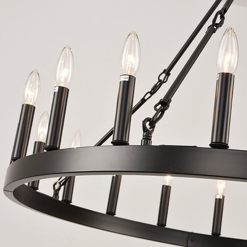 12 Lights Wagon Wheel Chandelier Black Round Globe Wrought Iron Pendant Lights-detail-1 | Sofary Lighting