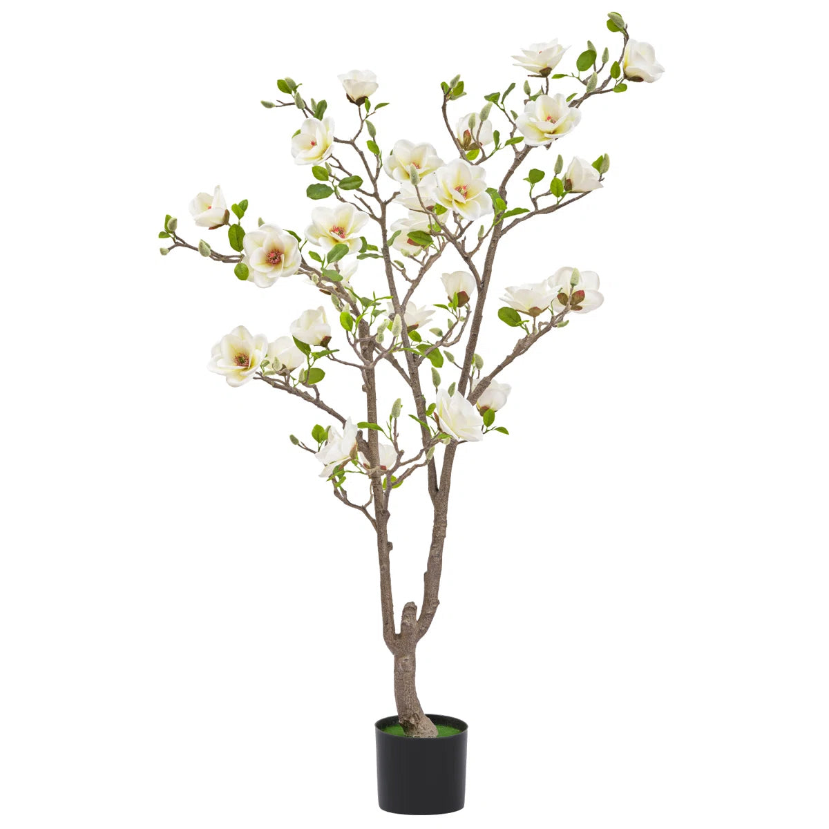 Artificial White Magnolia Tree in Pot – Realistic Faux Indoor Floor Plant for Home & Office Décor