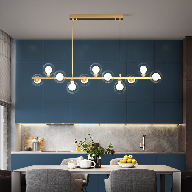 Sedona 11 Lights Elegant Modern Brass Linear Glass Globe Chandelier for Dining Room - W40xH52