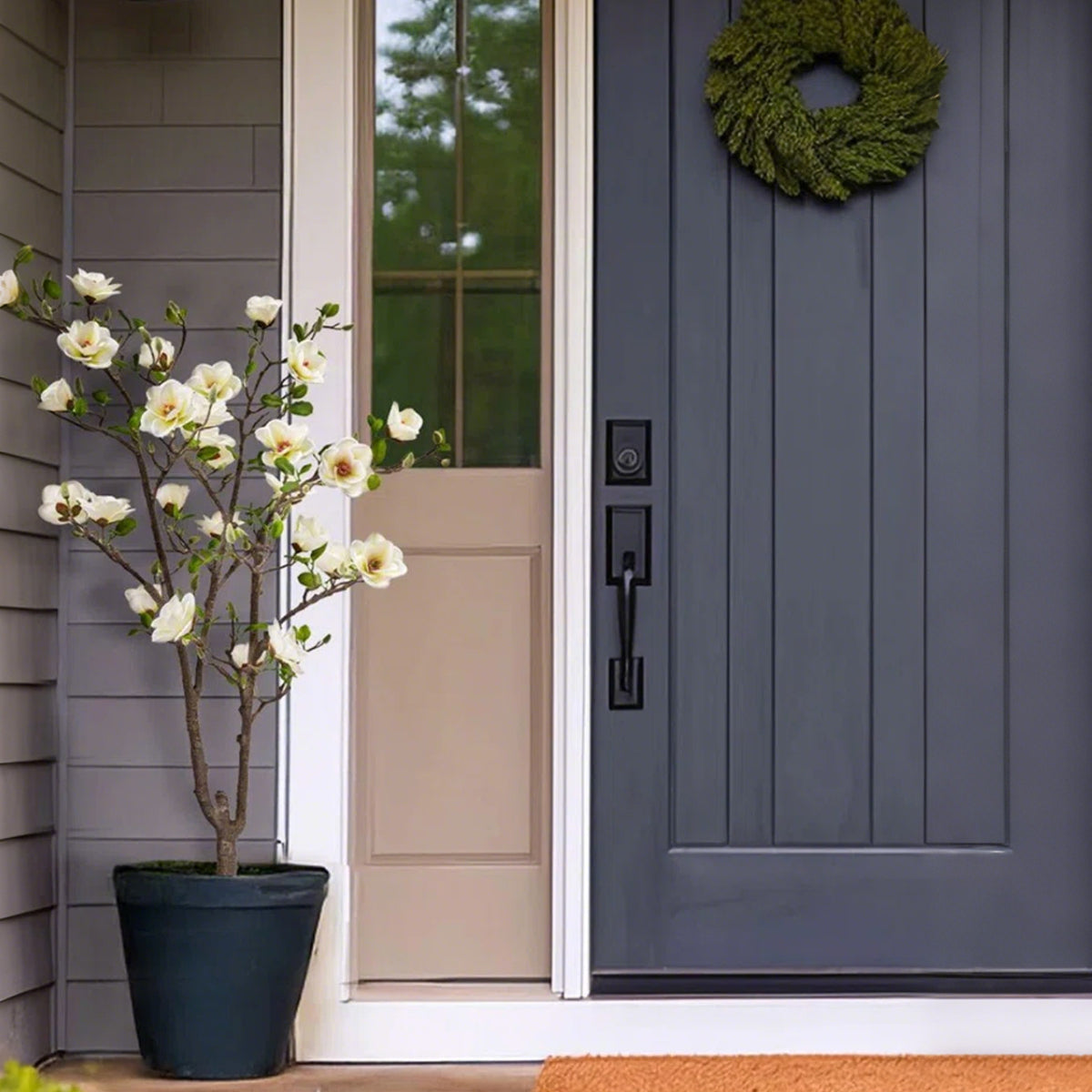 Artificial White Magnolia Tree in Pot – Realistic Faux Indoor Floor Plant for Home & Office Décor