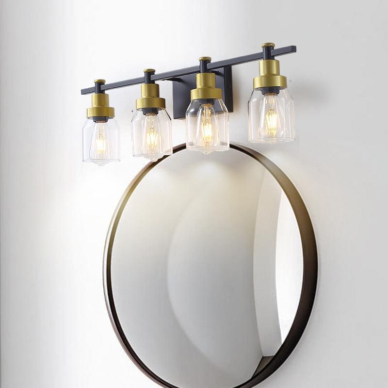 4-Light Black and Gold Glass Vanity Light