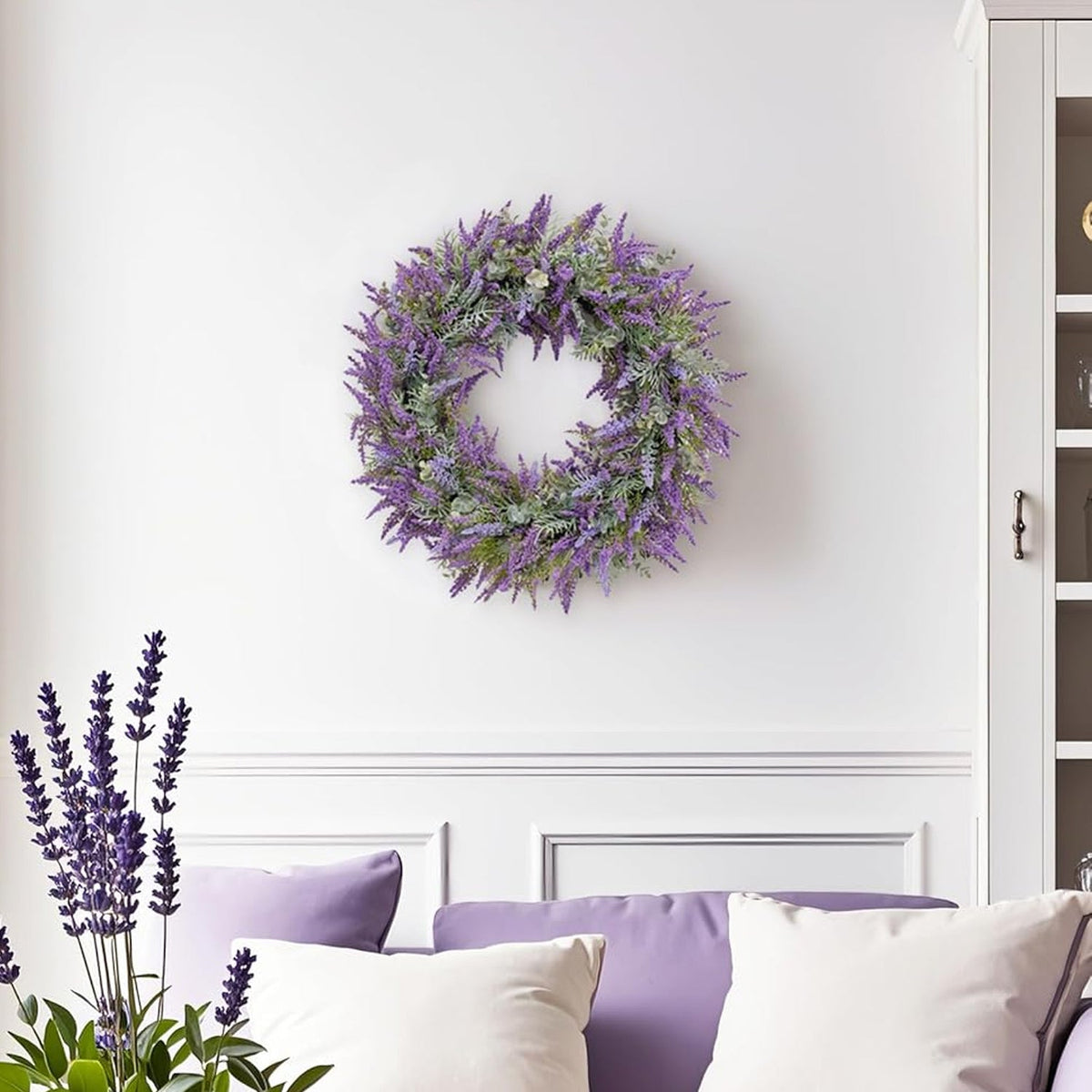 Artificial Purple Lavender Wreath for Front Door – 20" All-Season Floral Door & Wall Décor