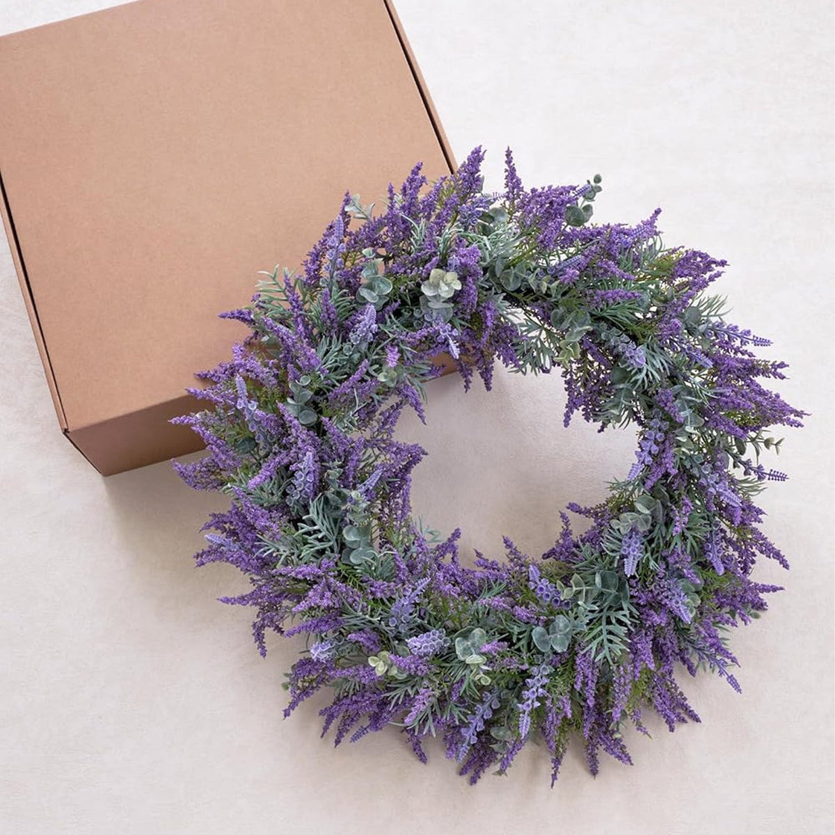 Artificial Purple Lavender Wreath for Front Door – 20" All-Season Floral Door & Wall Décor