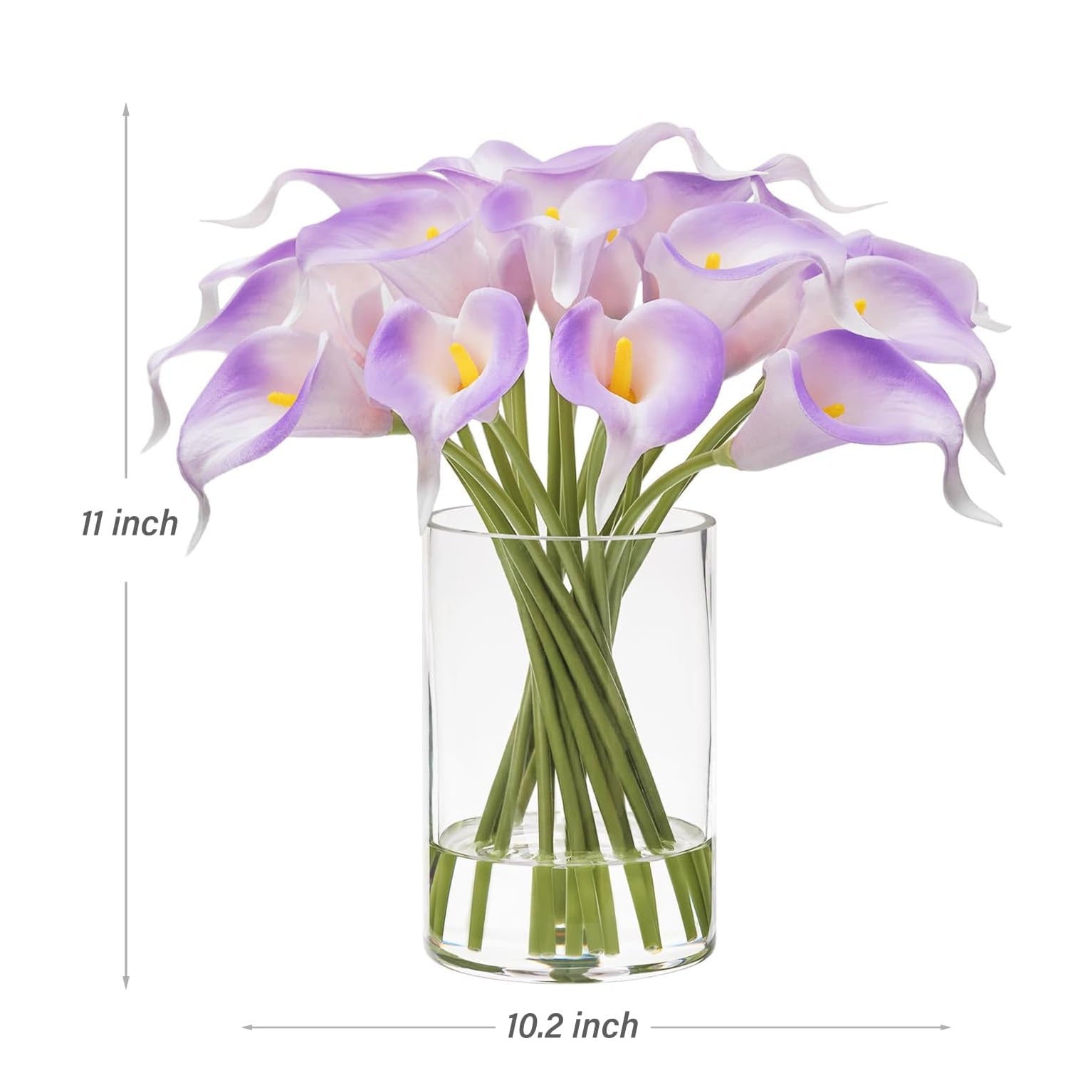 Artificial White & Purple Calla Lilies in Glass Vase with Faux Water – Elegant Table Centerpiece