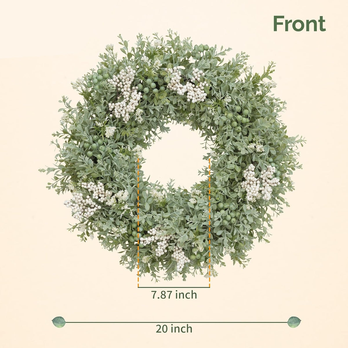 Artificial Greenery Wreath for Front Door – 20" All-Season Floral Door & Wall Décor
