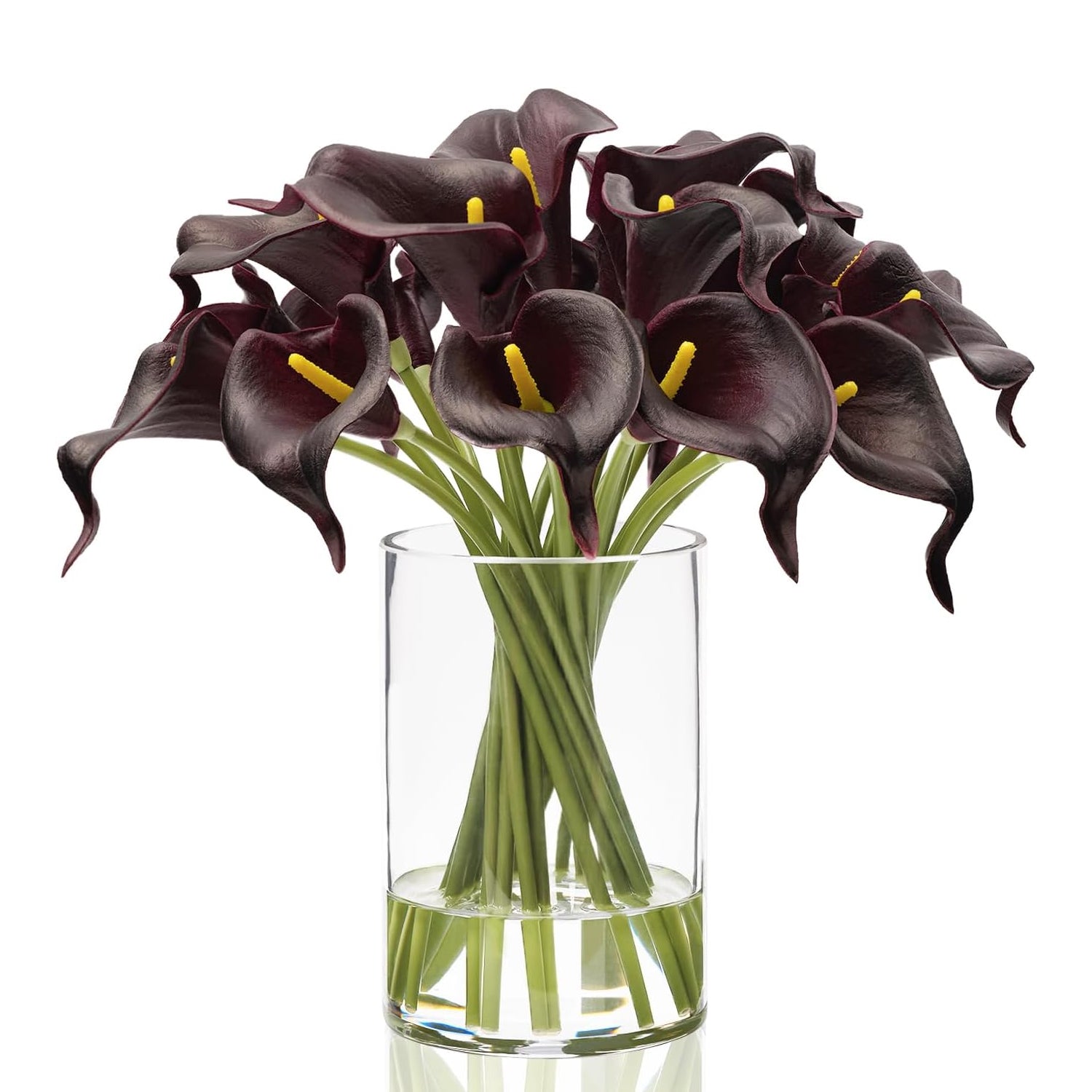 Artificial Masala Red Calla Lilies in Glass Vase with Faux Water – Elegant Table Centerpiece