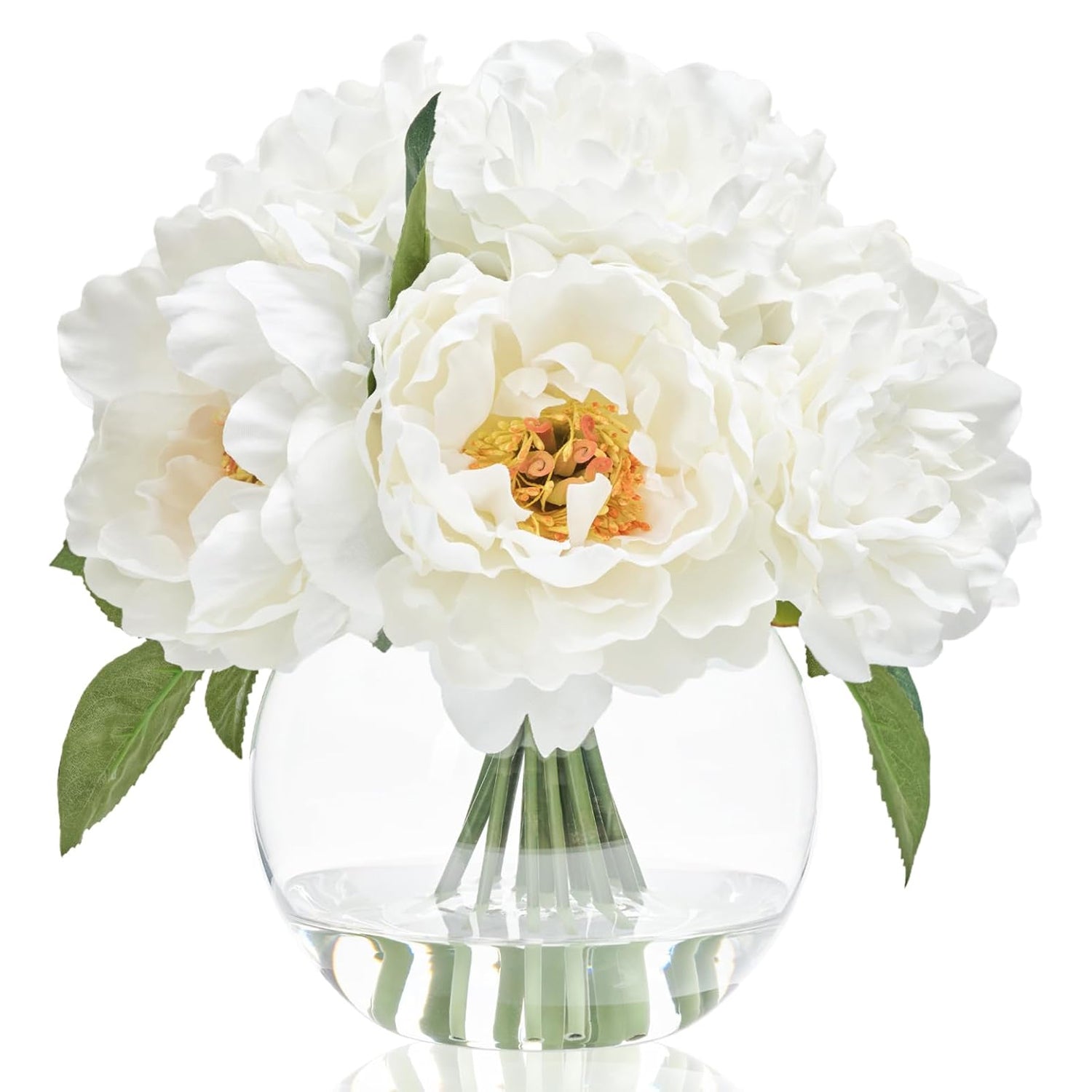 Artificial White Peonies in Glass Vase with Faux Water – Elegant Table Centerpiece