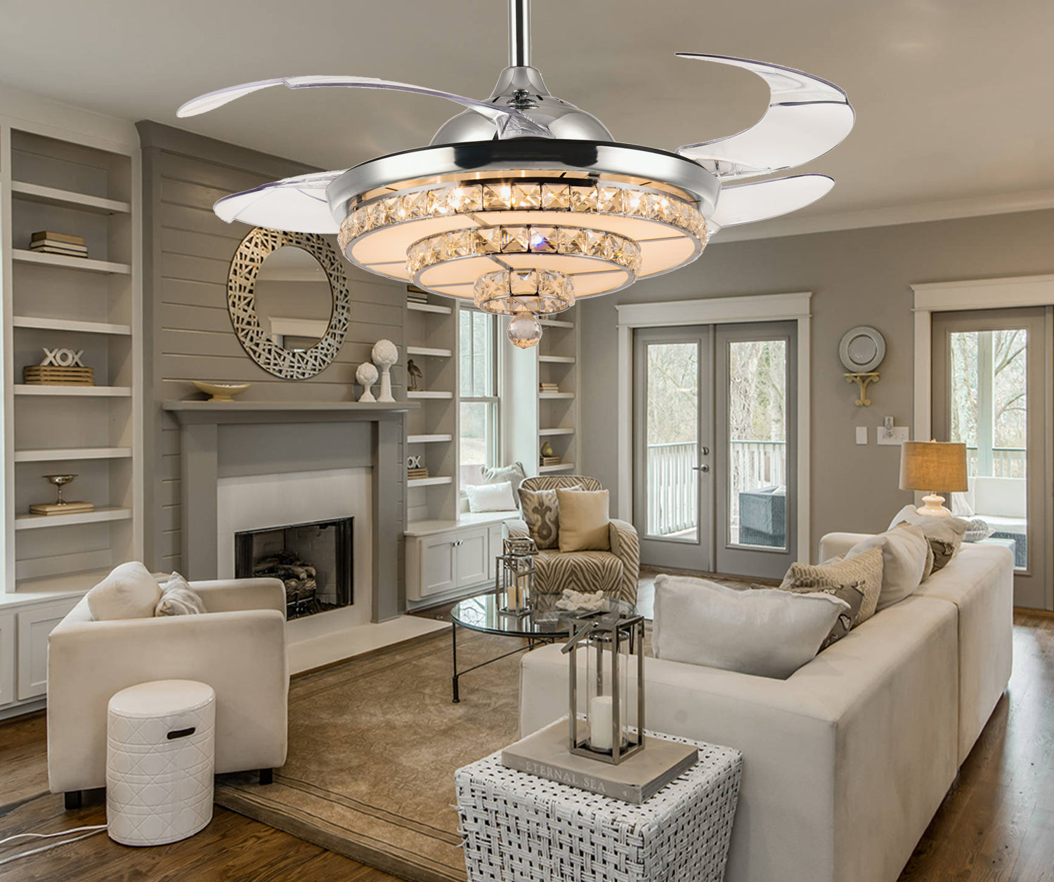Silver Retractable Dimmable Fandelier Ceiling Fan