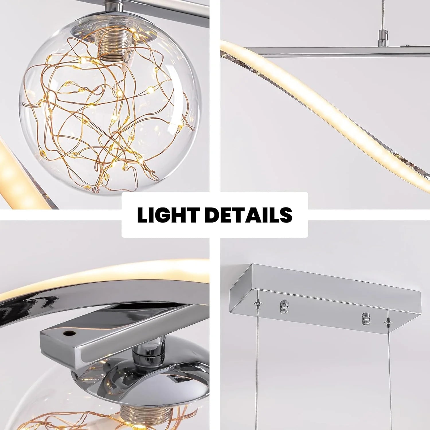 Chrome Linear LED Pendant with Glass Globe Shade - Sofary Lighting