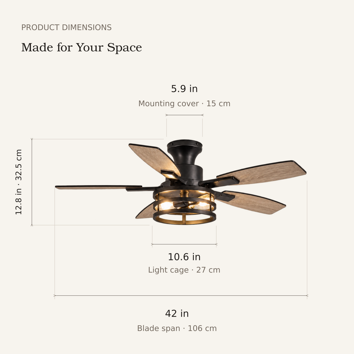 Orokin 52-In Flush Mount Farmhouse Caged Ceiling Fan