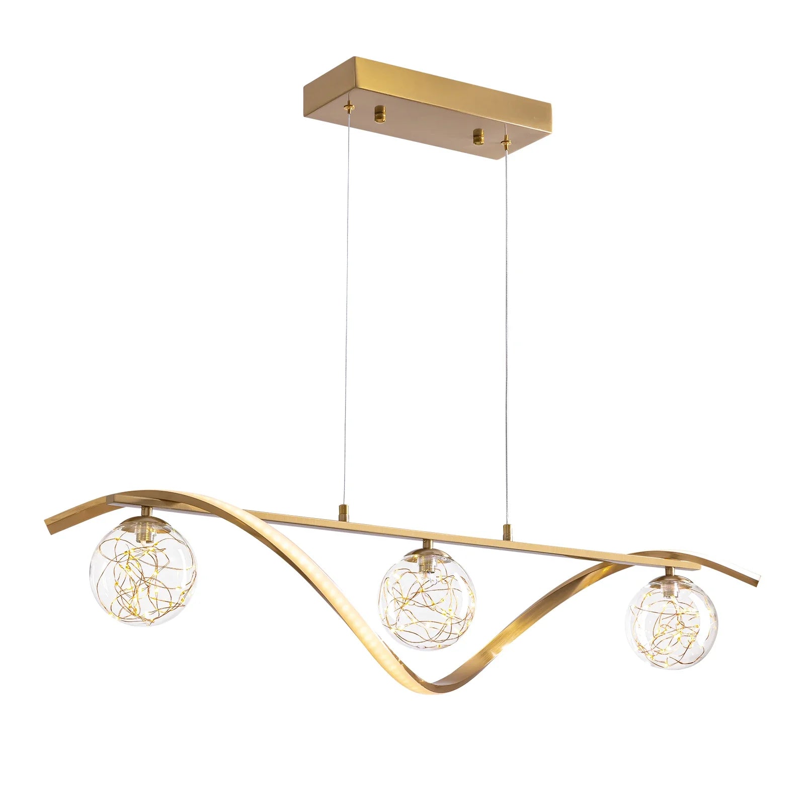 Linear LED Pendant Chandelier in Gold with Glass Globe Shade-Sofary Lighting