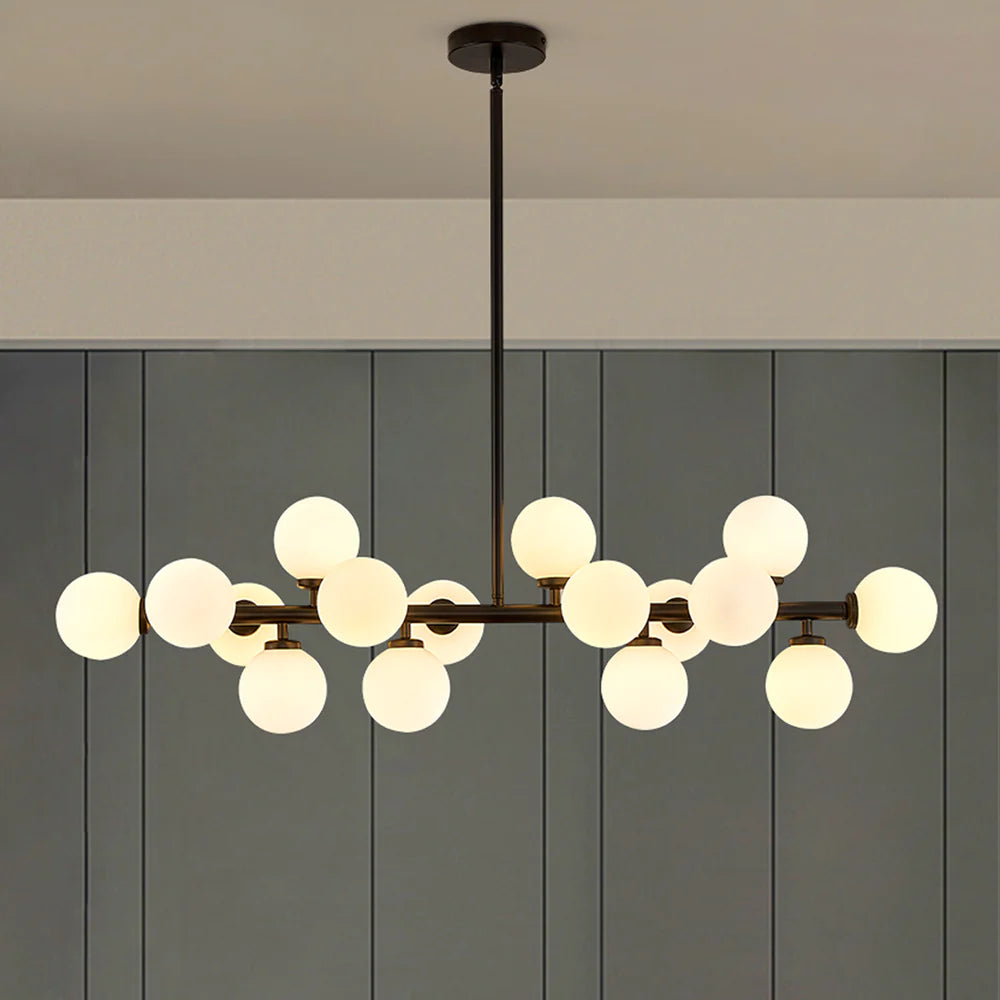 Mid-Century Glass Globe Black Stents Hanging Light