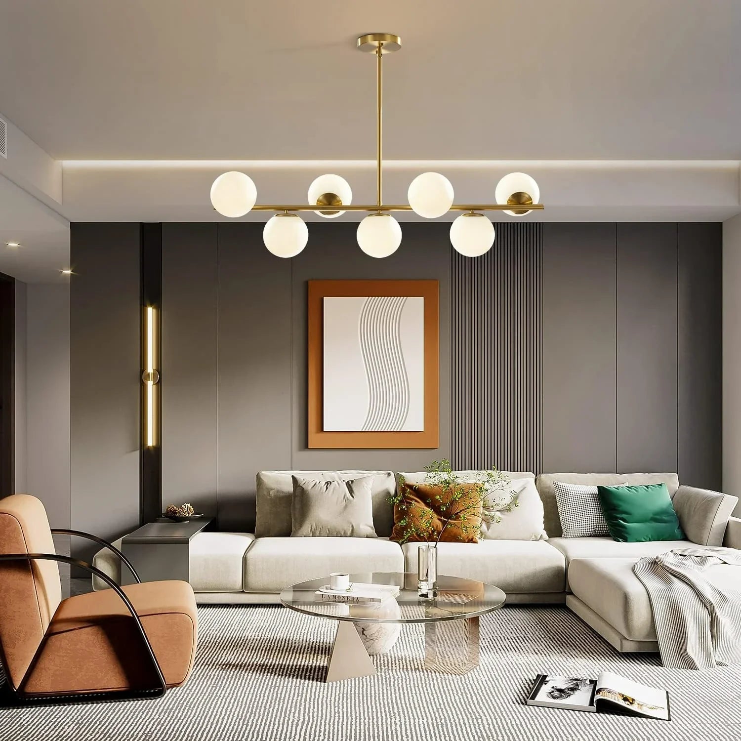 Glass Globe Gold Sputnik Chandelier-Sofary Lighting