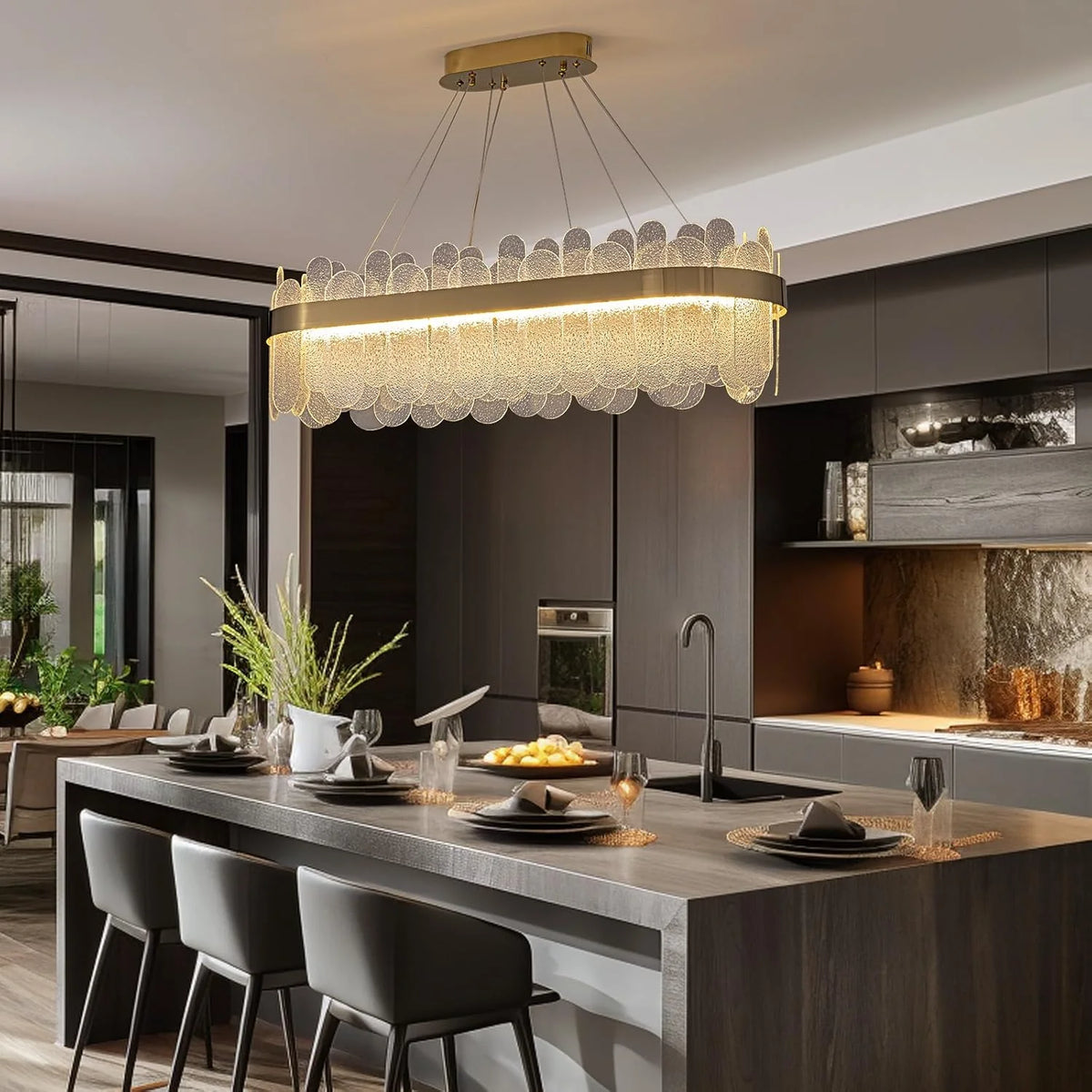 Modern Gold Rectangular Crystal Chandelier - Siljoy Lighting
