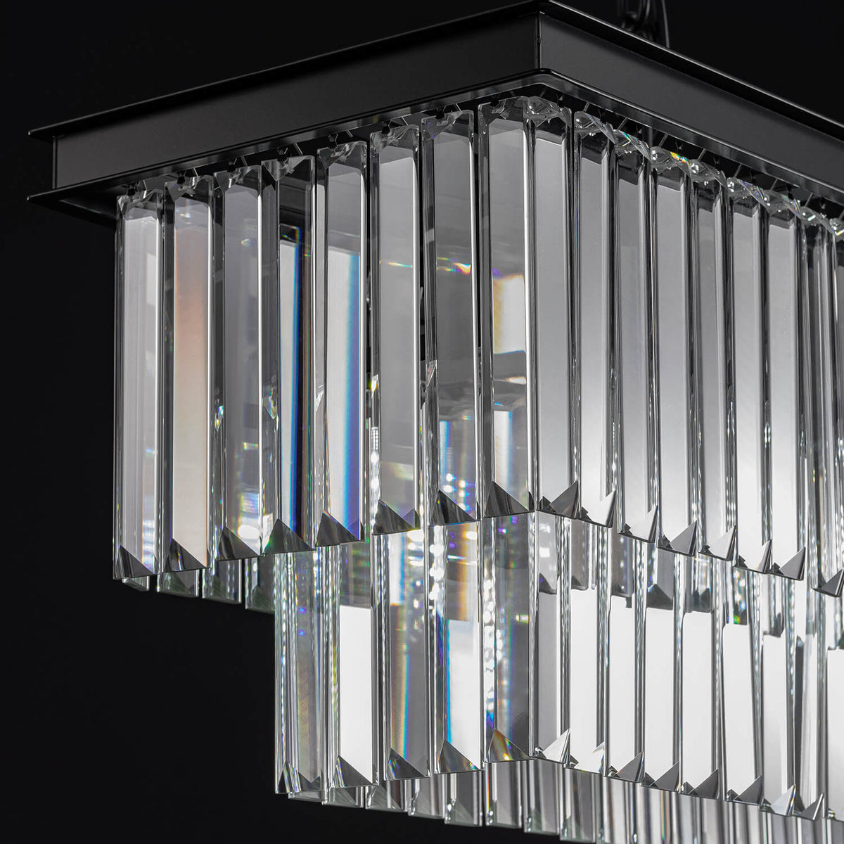 Modern Glam Black Metal Crystal Rectangular Chandelier for Dining Room and Kitchen Island | Siljoy Lighting-ch028-20250623-14