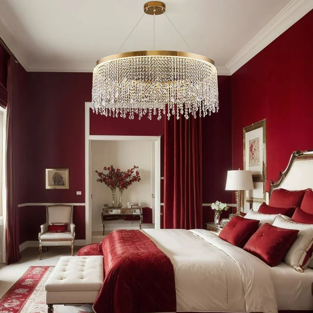 Luxurious K9 Crystal Gold Ring Chandelier LED Dimmable Ceiling Lighting Main Graph- Sofary Light