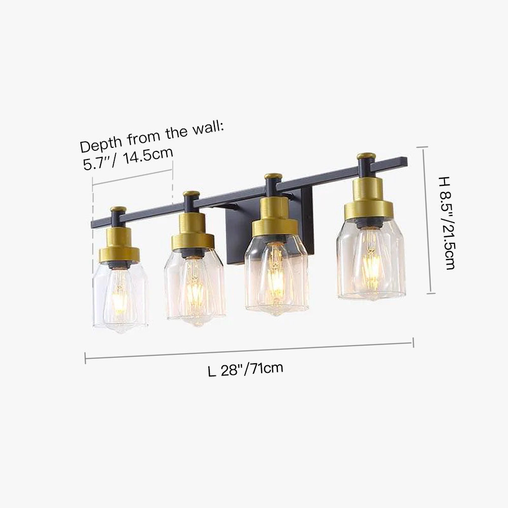 4-Light Black and Gold Glass Vanity Light---size | Siljoy