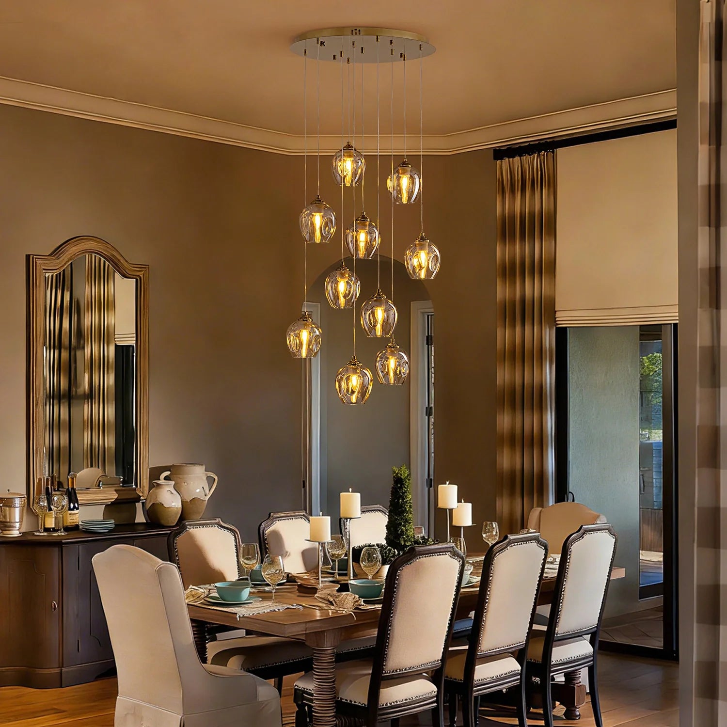 aura-luxury-glass-chandelier-hanging-above-a-dining-table-sofary-lighting