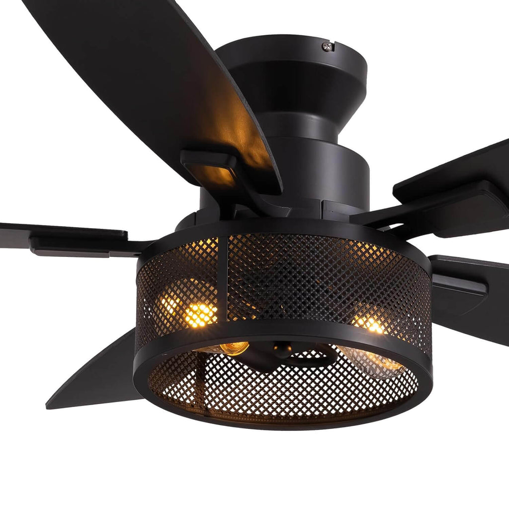 brise-46-farmhouse-rustic-black-cage-flush-mount-ceiling-fan-with-lights-remote-for-bedroom-living-room-texture-5