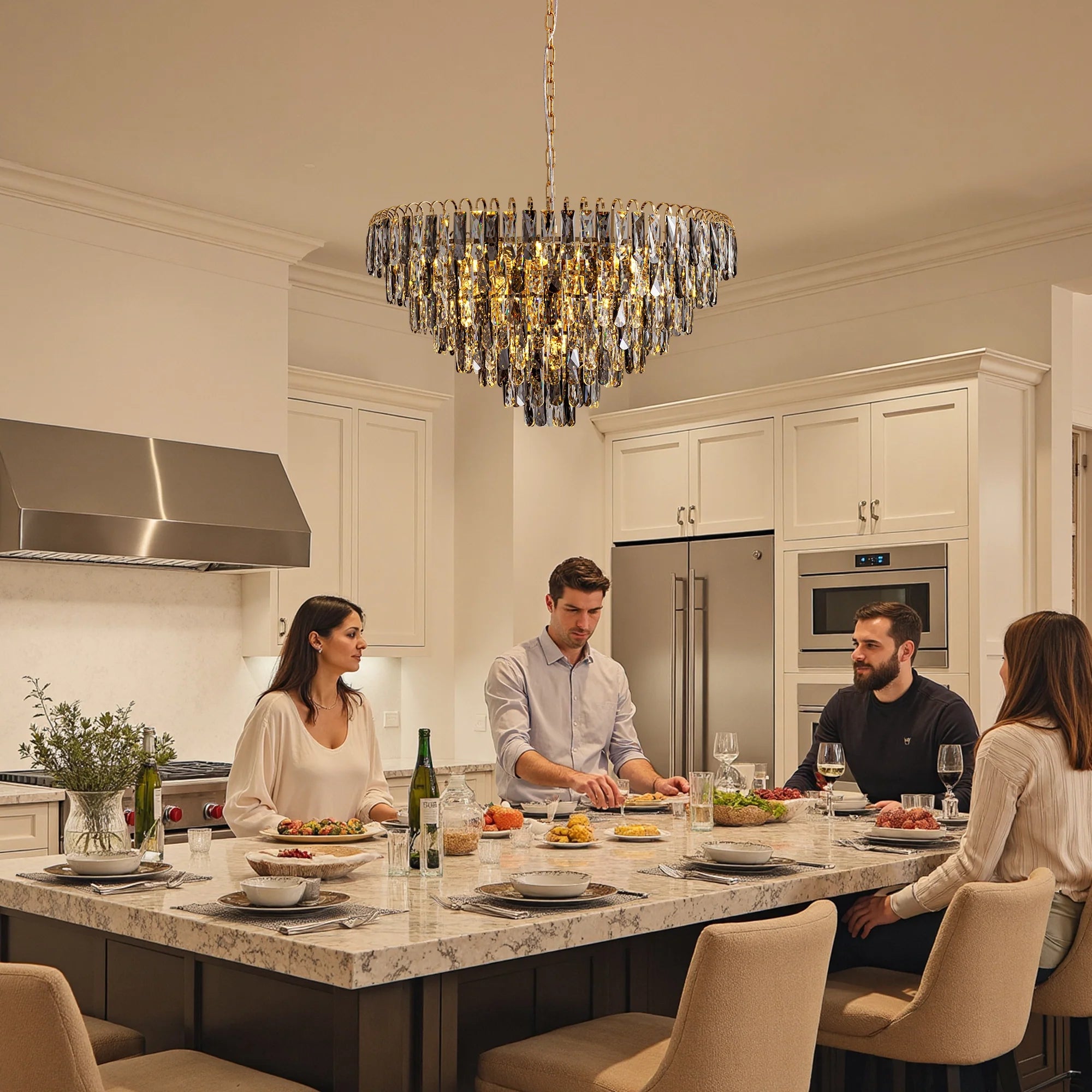 luxury-gold-crystal-tiered-chandelier-installed-in-the-kitchen-island-sofary-lighting
