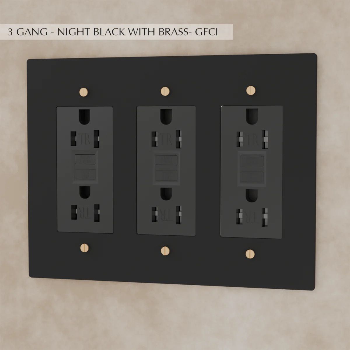 the-brass-outlet-night-black-with-brass-gfci-3-gang | Sofary Lighting