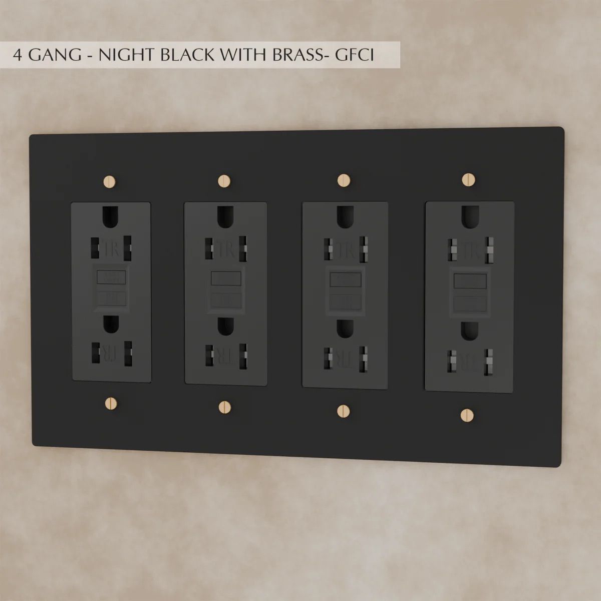 the-brass-outlet-night-black-with-brass-gfci-4-gang | Sofary Lighting
