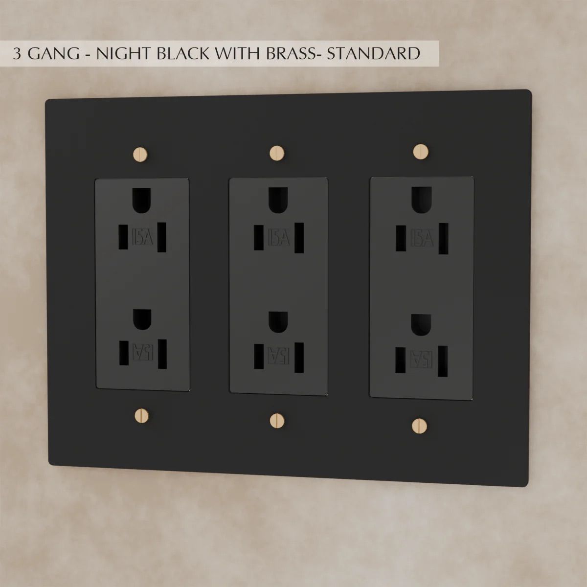 the-brass-outlet-night-black-with-brass-standard-3-gang | Sofary Lighting