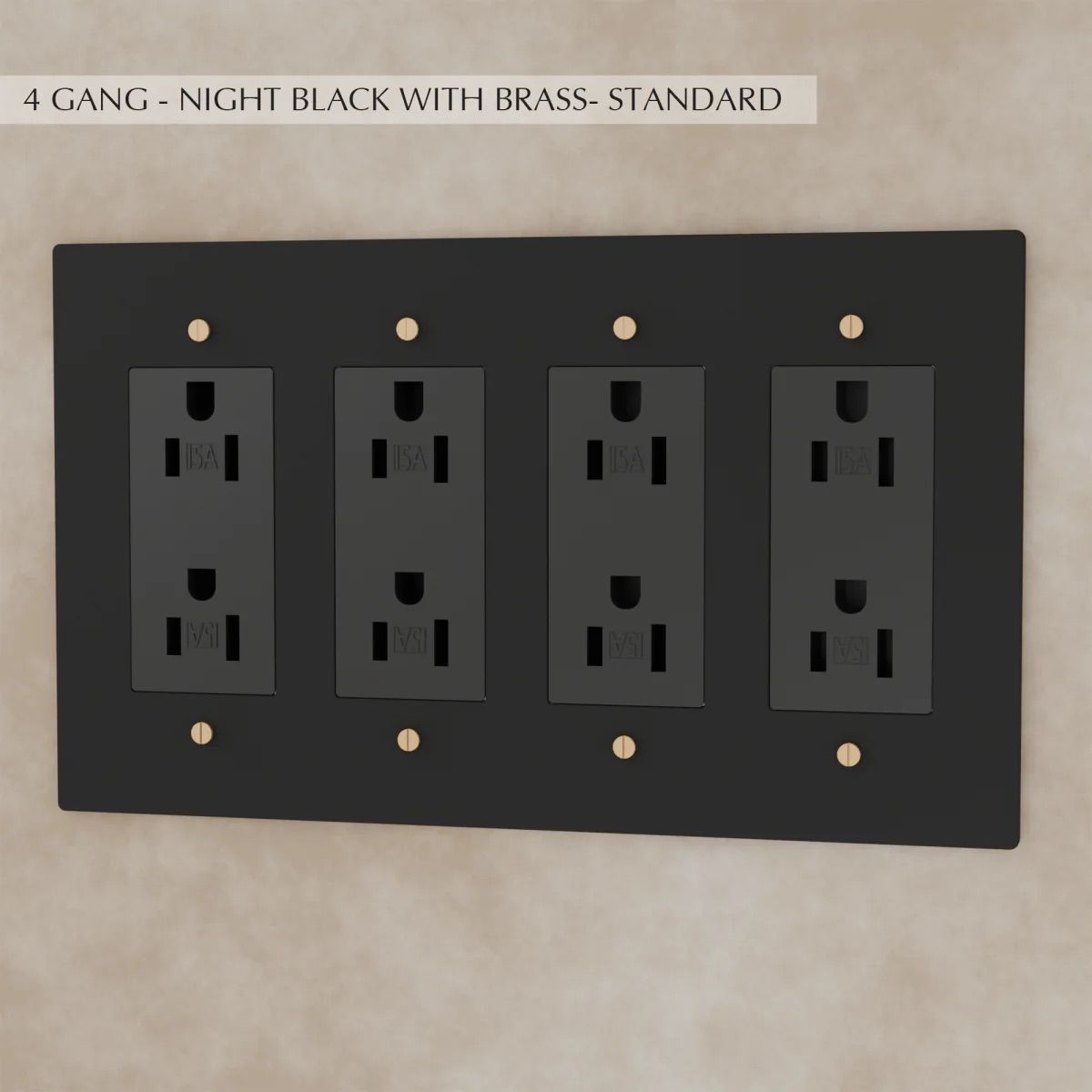 the-brass-outlet-night-black-with-brass-standard-4-gang | Sofary Lighting