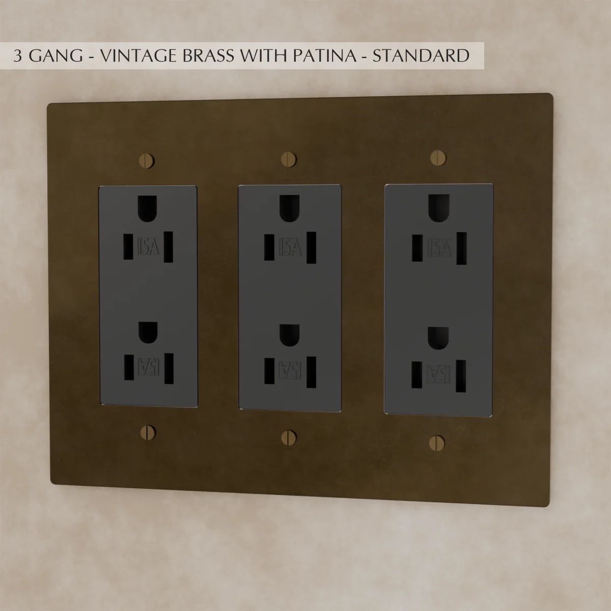 the-brass-outlet-vintage-brass-with-patina-standard-3-gang | Sofary Lighting