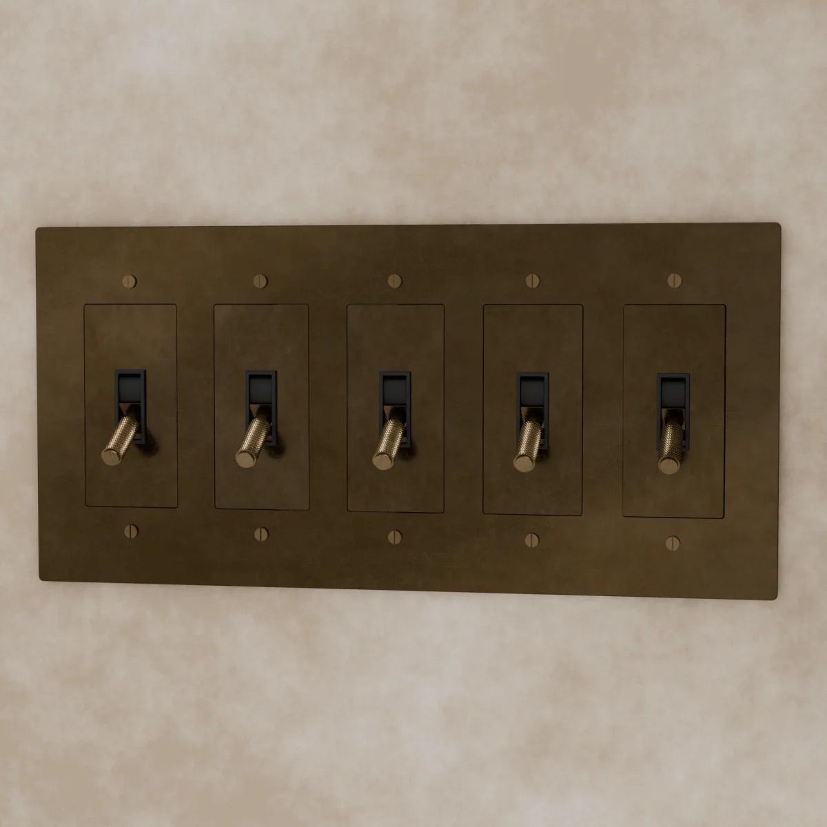 the-brass-toggle-switch-vintage-brass-with-patina-5-gang | Sofary Lighting