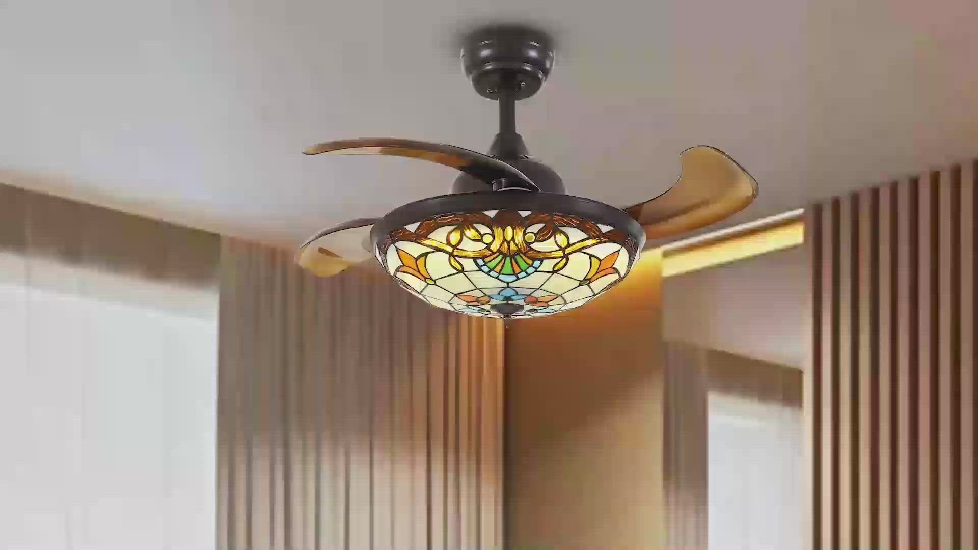 MOOONI-Ceiling-Fan-Chandelier-Matte-Black-Retractable-Tiffany-Fandelier-Brown-Blades