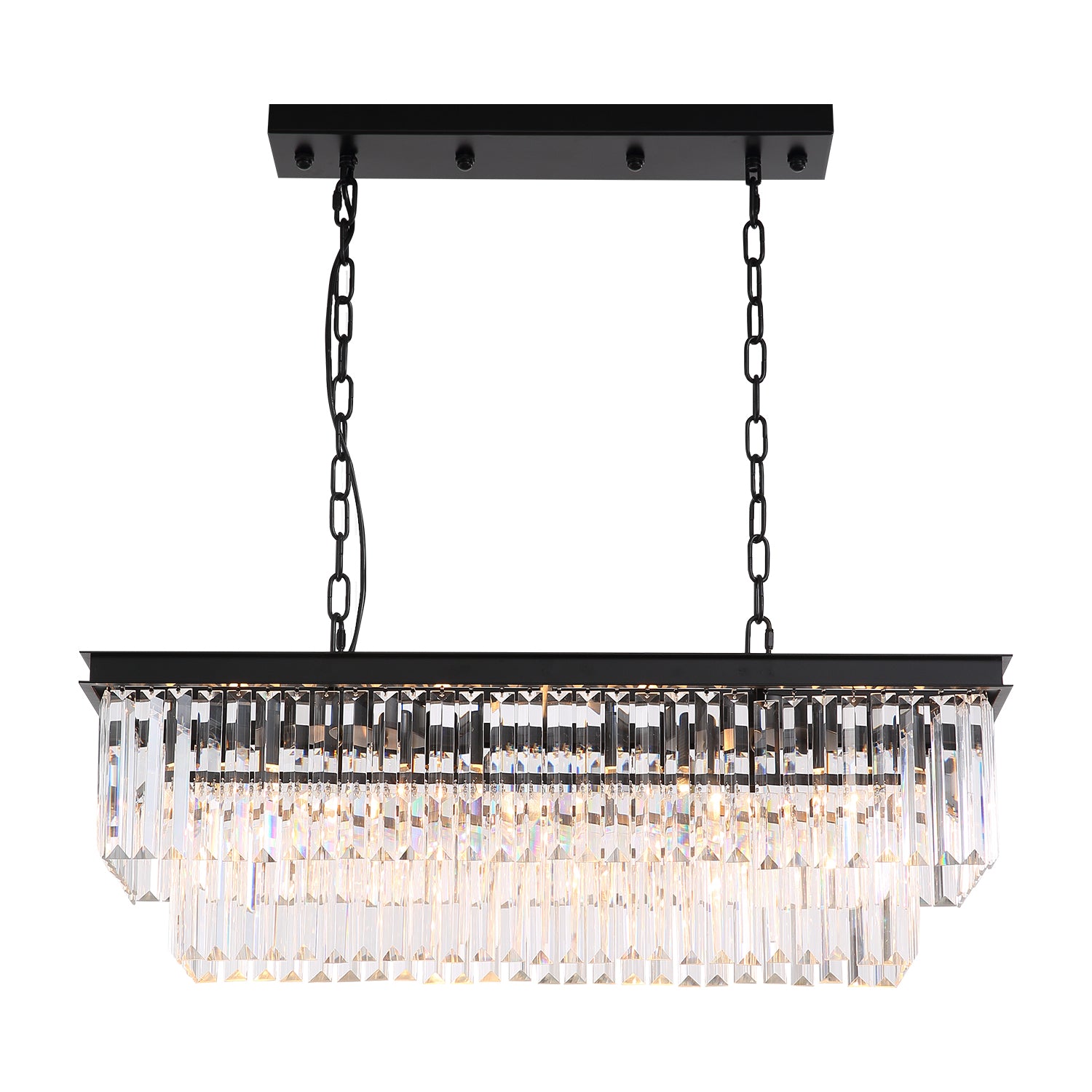 Modern-Matte-Black-Black-Rectangular-Metal-Frame-Crystal-Chandelier