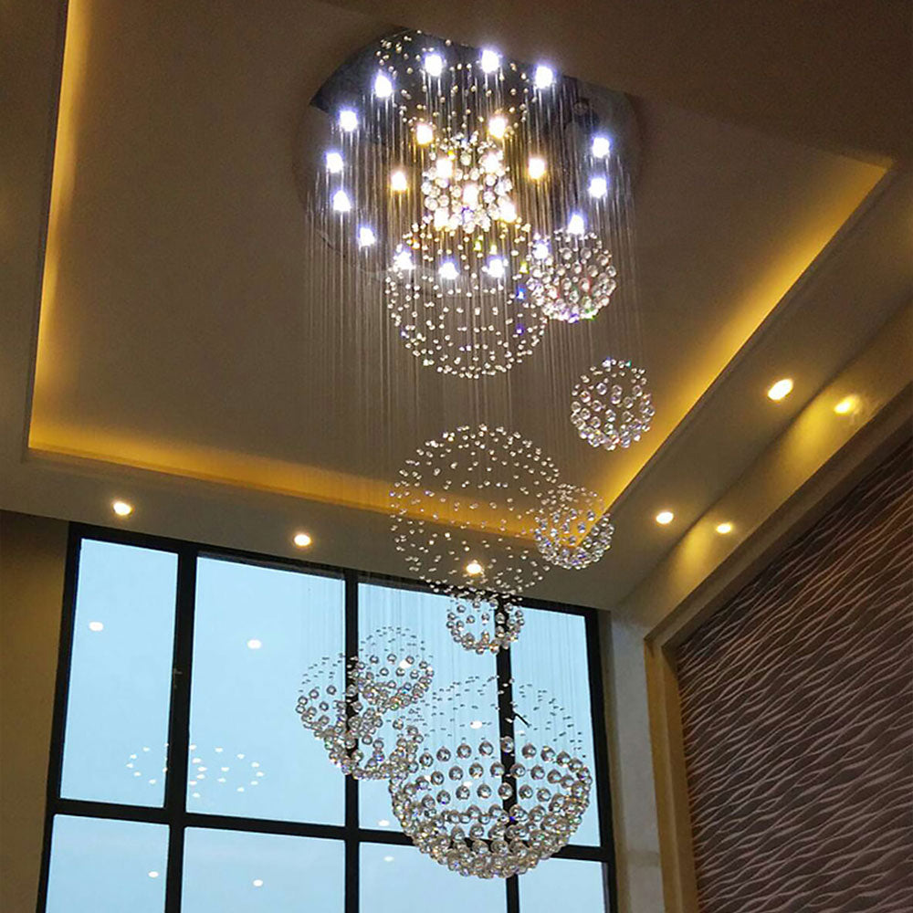 Modern-Chrome-Flush-Mount-Long-Staircase-Crystal-Chandelier