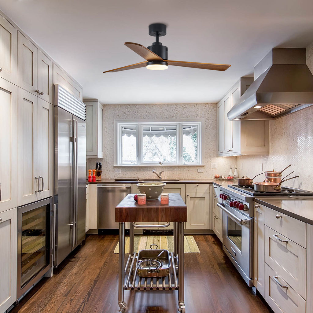 MOOONI-Ceiling-Fan-With-LED Strip-Matte-Black-Lampshade-52"-Wood-Blades-Kitchen