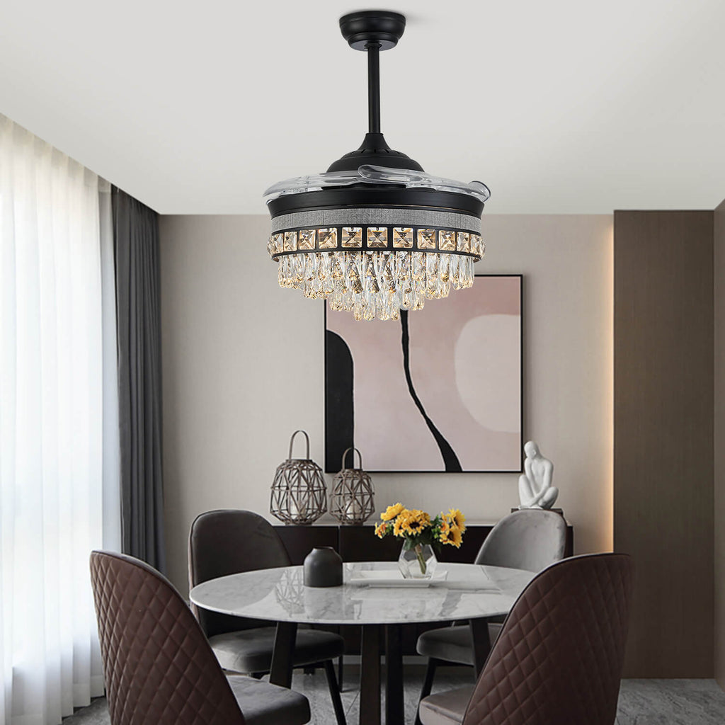 Top Rated Black Retractable Crystal Ceiling Fan Chandelier