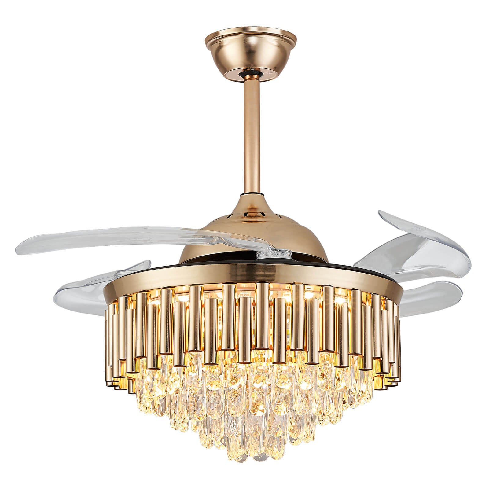 Top-Rated K9 Crystal Round Gold Retractable Fandelier