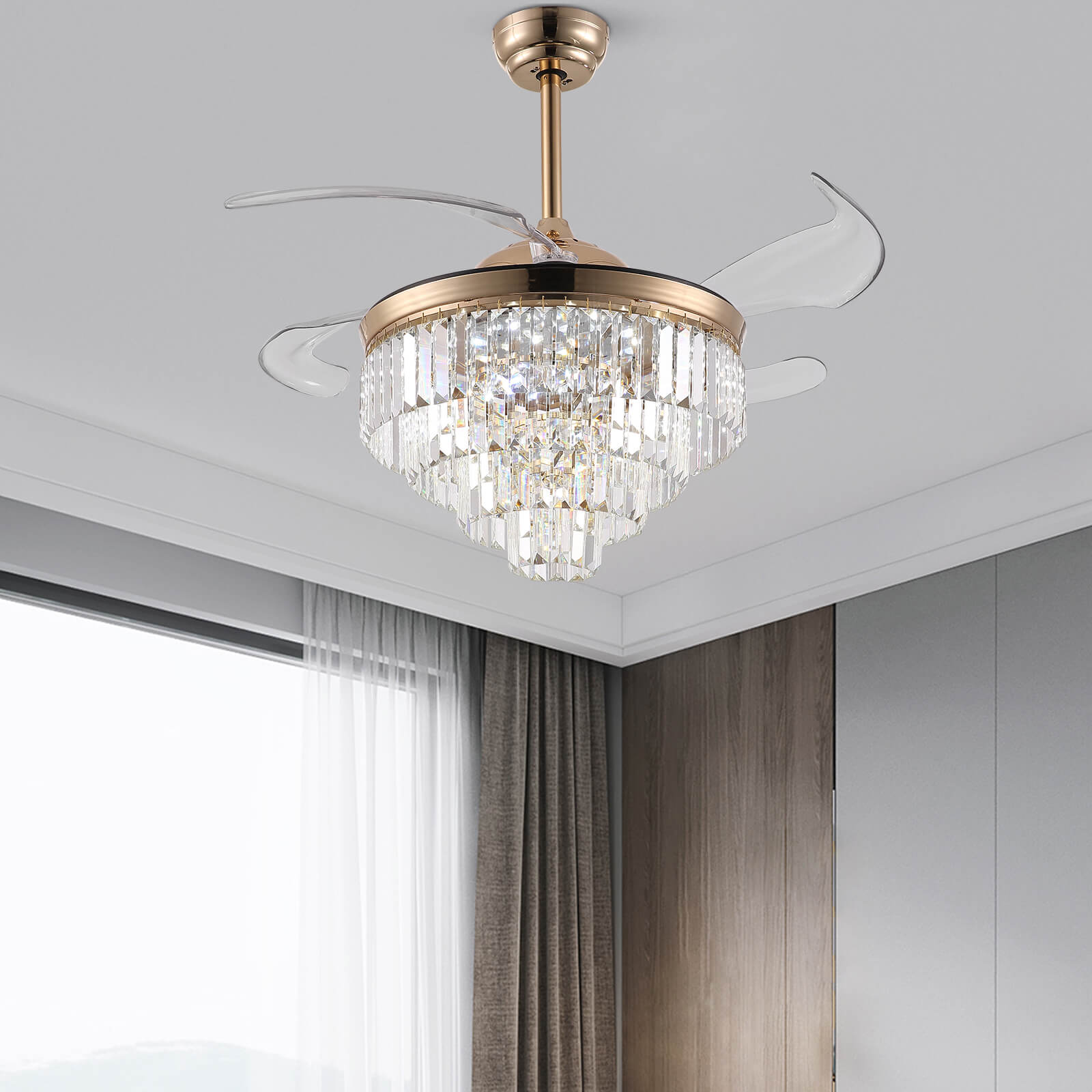 Top-Rated Crystal Gold Retractable l Fandelier