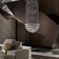 MOOONI-Modern-Chrome-Sphere-Double-Crystal-Chandelier-Staircase